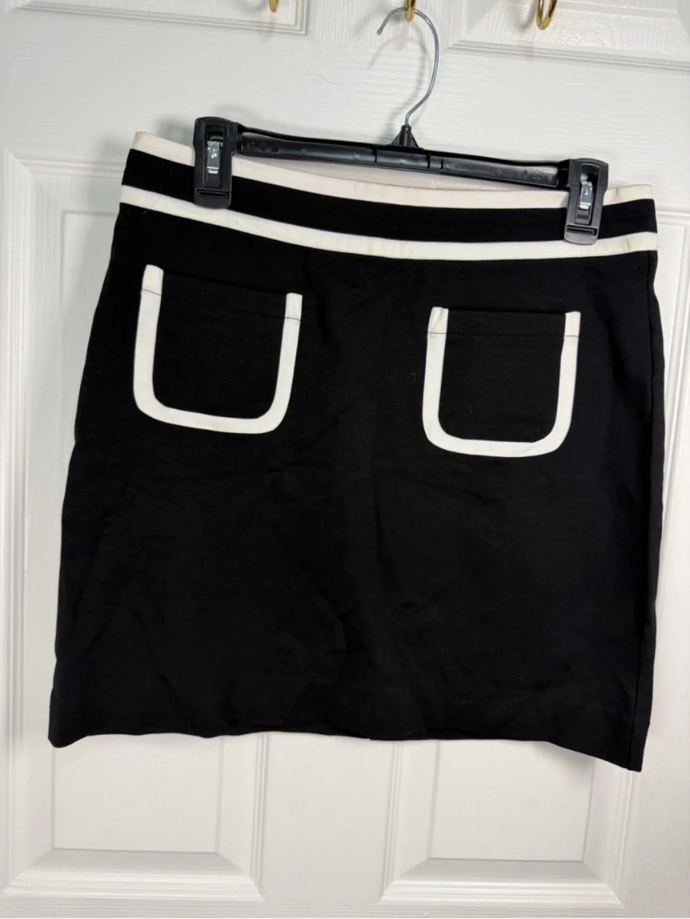 Black Mini Skirt with White Waist Trim — Sleek Women's Skirt